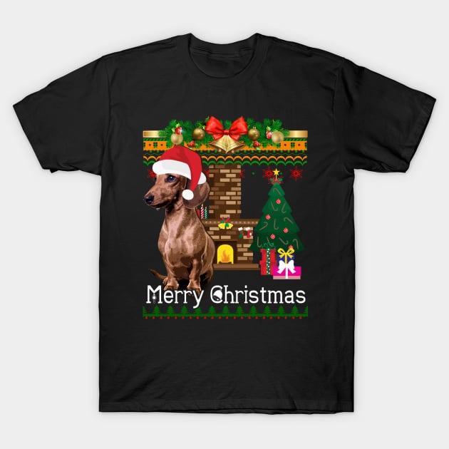 Ugly Christmas Sweater DACHSHUNDS T-Shirt by LaurieAndrew